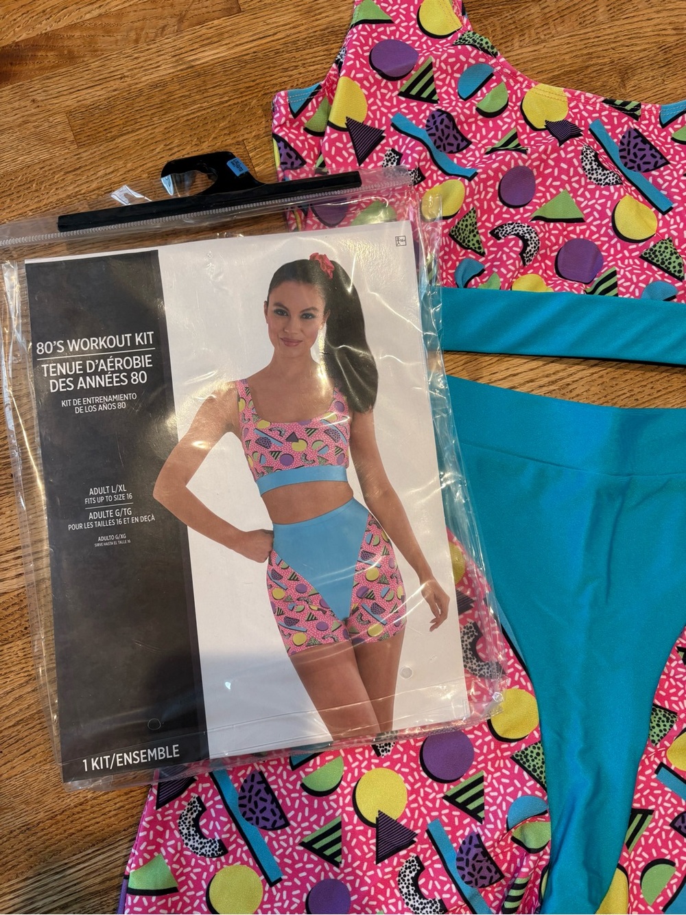 Party City 1980s Workout Kit Costume Crop Top & Bike Shorts L/XL Stretch
